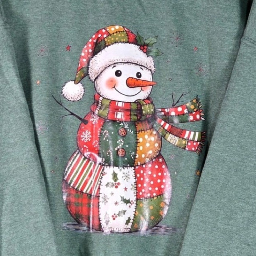 Gildan Sweatshirt Women 3XL Green Snowman Graphic Christmas Heavy Blend Pullover